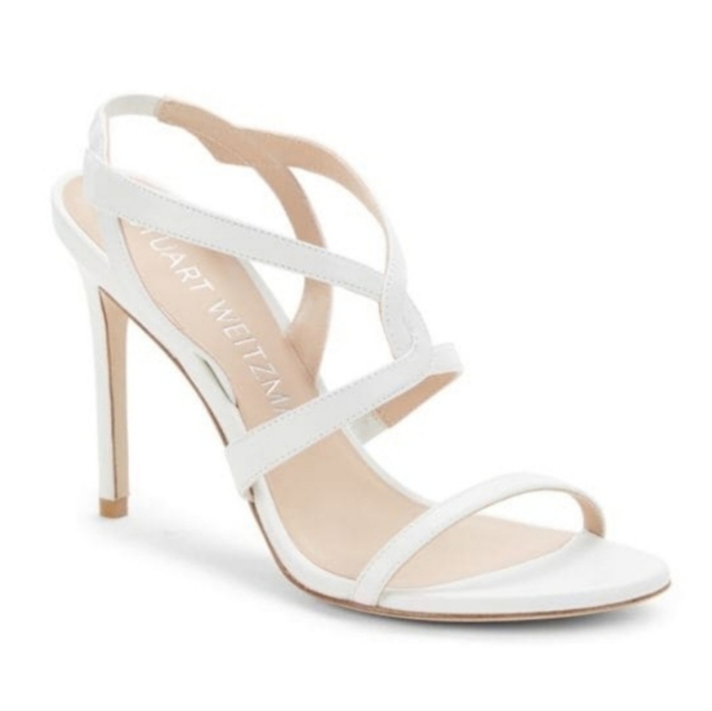 New Stuart Weitzman Soiree 100 Strappy White Nappa Leather Sandal Heels 6 US